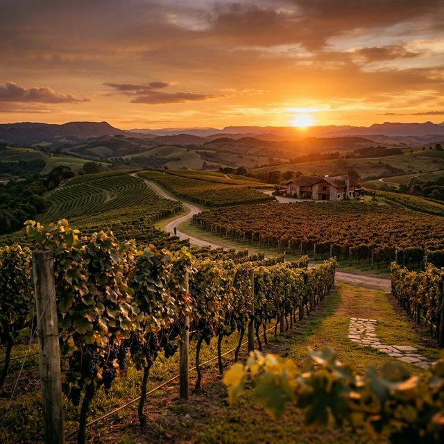 Vinhedos Brasileiros ao Pôr do Sol